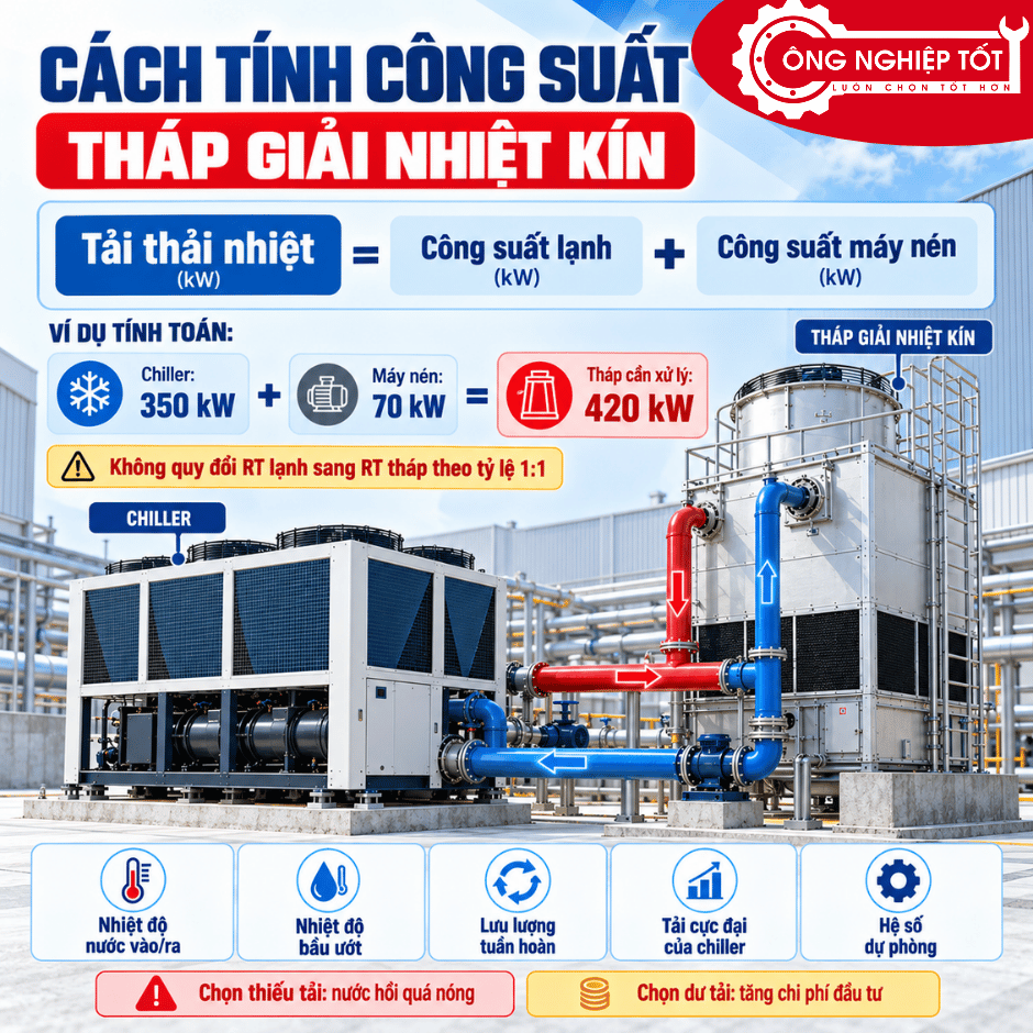 Cách tính công suất tháp giải nhiệt kín theo tải chiller